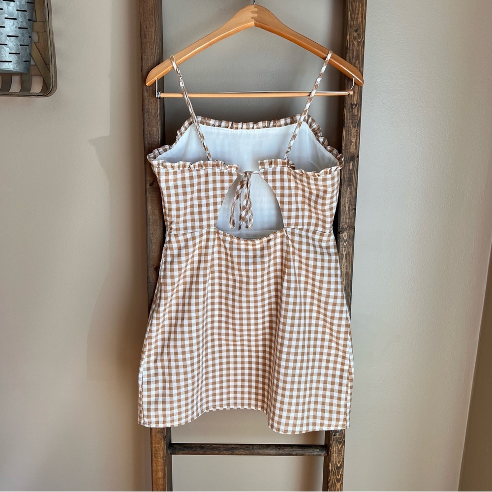 Cotton Candy LA Tan & White Gingham Spaghetti Strap Dress - Picture 2 of 8